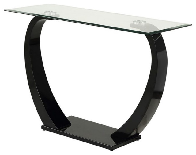 Bowery Hill Contemporary Glass Sofa Console Table with White Base