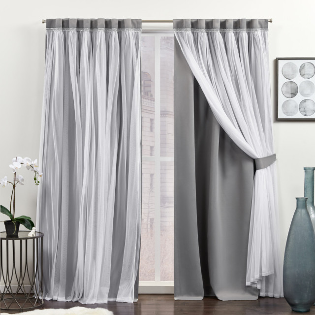 52x84 Grey Exclusive Home Curtains Luminous Room Darkening Blackout Hidden Tab Top Curtain Panels