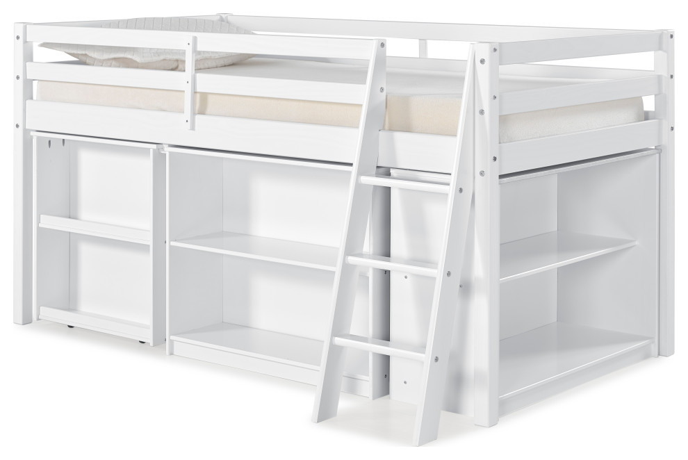 Roxy Wood Junior Loft Bed, Pullout Desk, Shelving and Bookcase