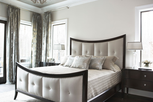 Gorgeous modern neutral bedroom -- love the paint color!