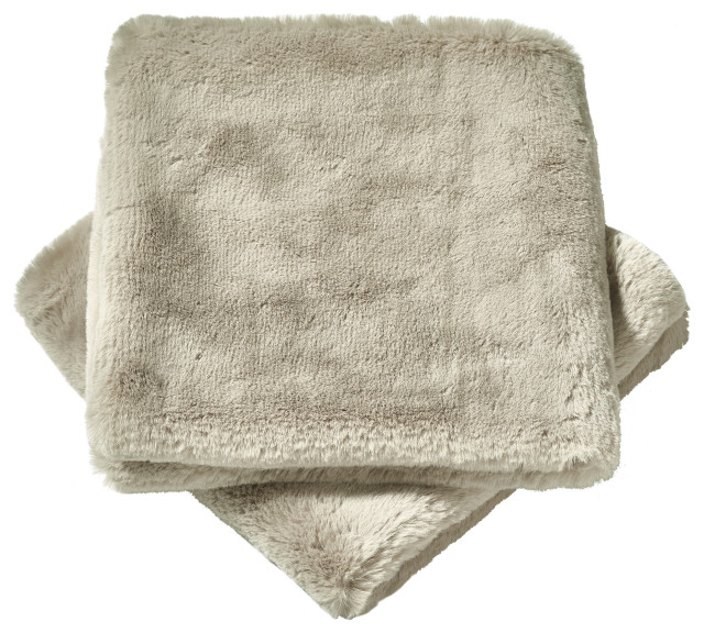 Heavy Faux Fur Throw Pillow Covers 2pcs Set, Pure Cashmere, 26''x26''