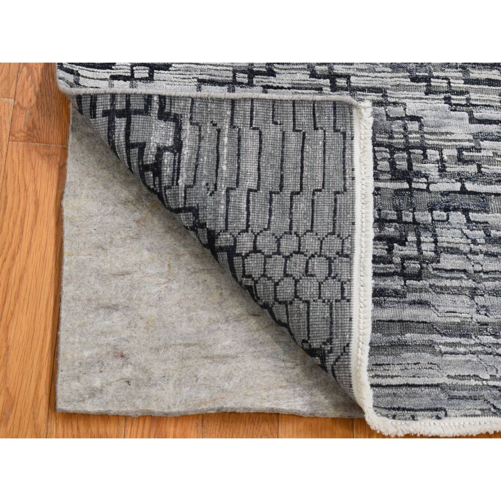 Gray Modern Design Silk With Textured Wool Hand Knotted Mat Rug, 2'0"x2'0"