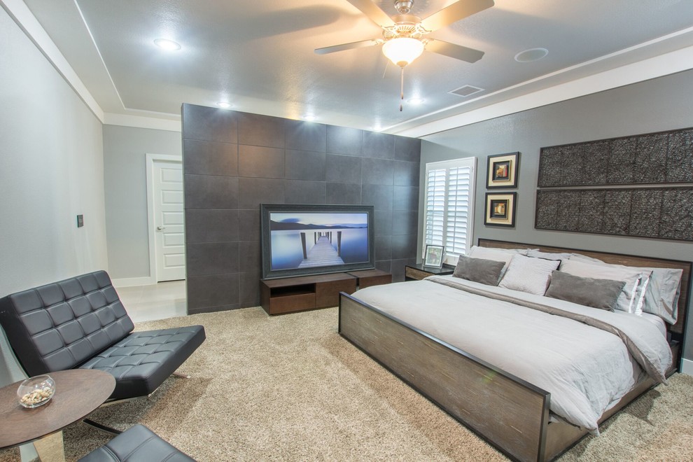 Example of a transitional bedroom design in Austin