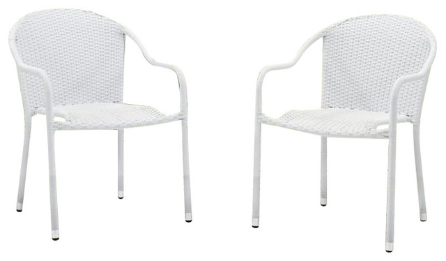 Crosley Furniture Palm Harbor Metal Stackable Dining Chair in White (Set of 2)