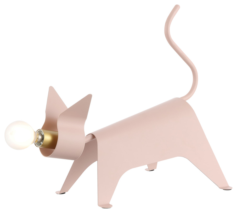 Penelope 11.75" Modern Industrial Iron Feline LED Kids' Lamp, Pink