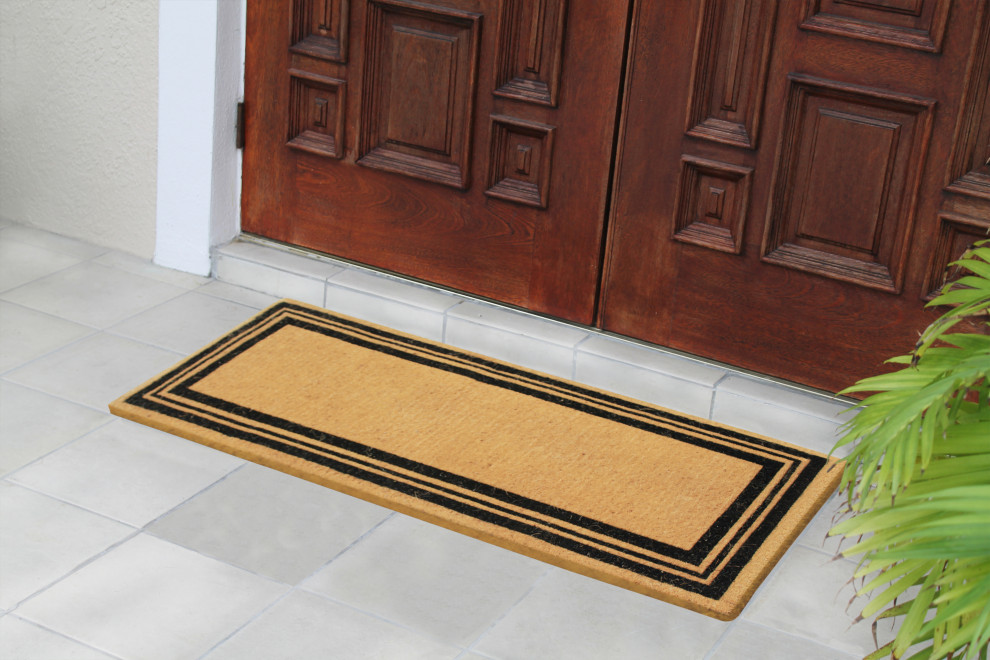 A1HC Hand Crafted Coir Striped Entry Double Door Doormat 24"x57", Black