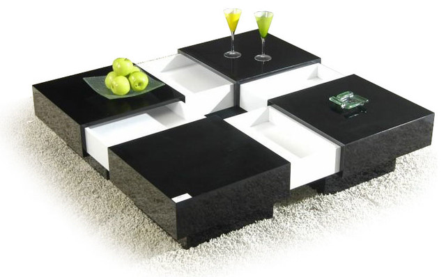 MODERN BLACK AND WHITE SQUARE COFFEE TABLE WITH STORAGE NAGAI