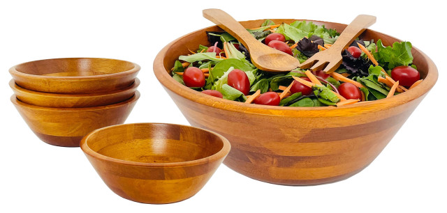 7 Piece Wood Salad Bowl Set, Large
