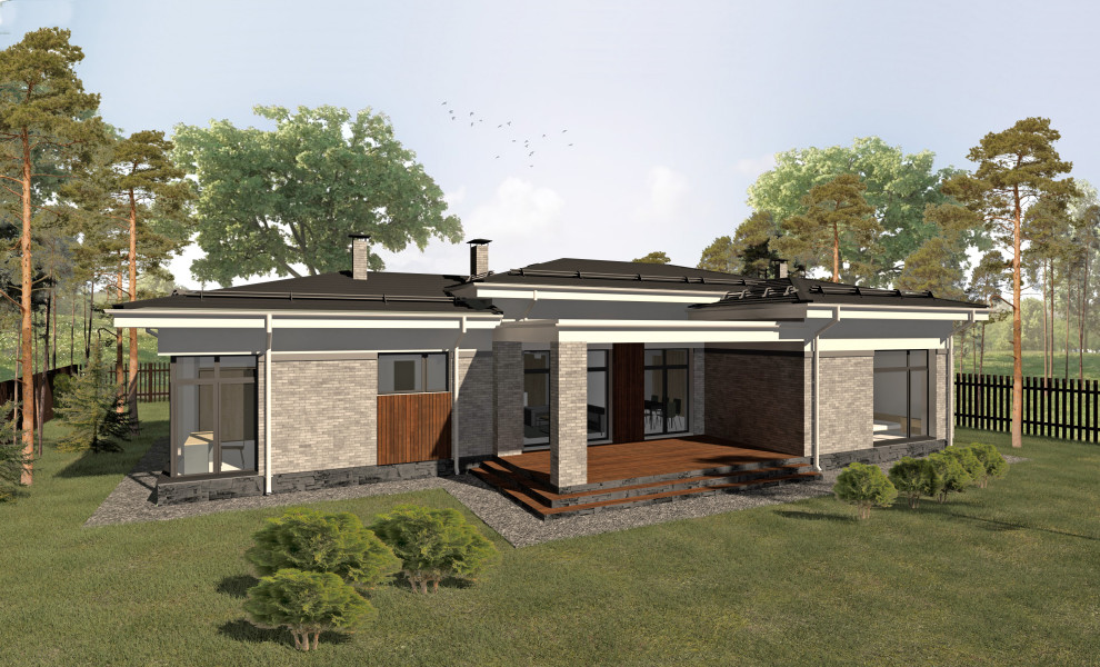 Одноэтажный дом в стиле Райта