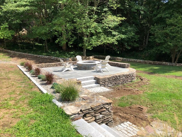 Natural Stone Fire Pit In Norwell Ma Rustic Garden Boston