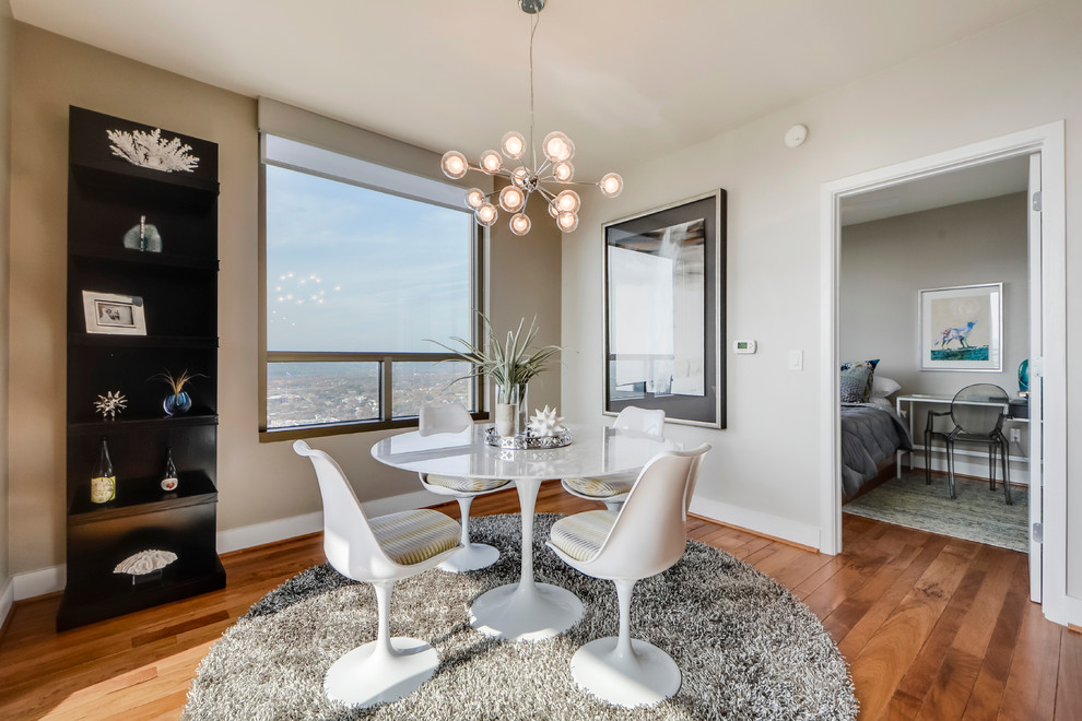 Great room - small transitional light wood floor great room idea in Austin with gray walls