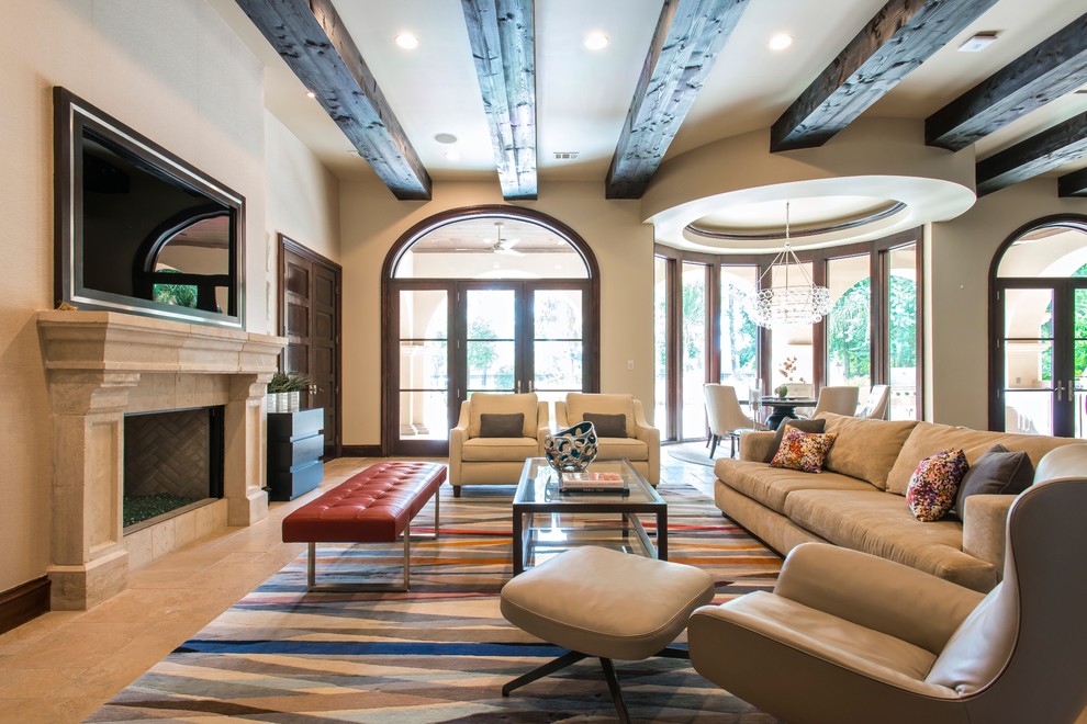 Tuscan living room photo in Houston
