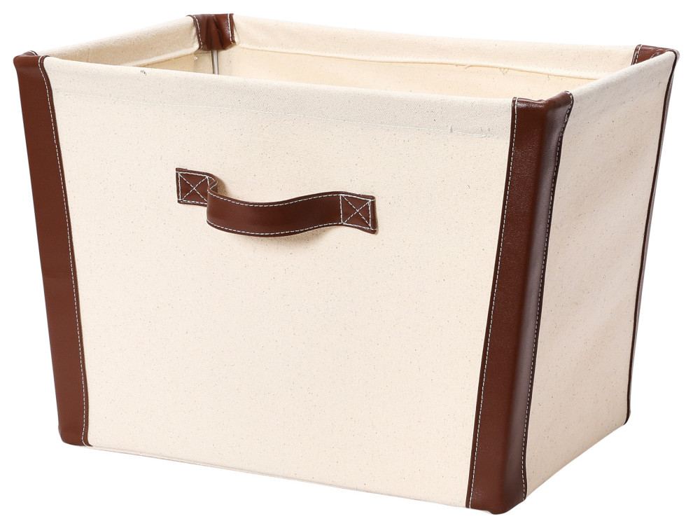 Canvas Bin With Vegan Leather Trim Transitional Storage Bins And