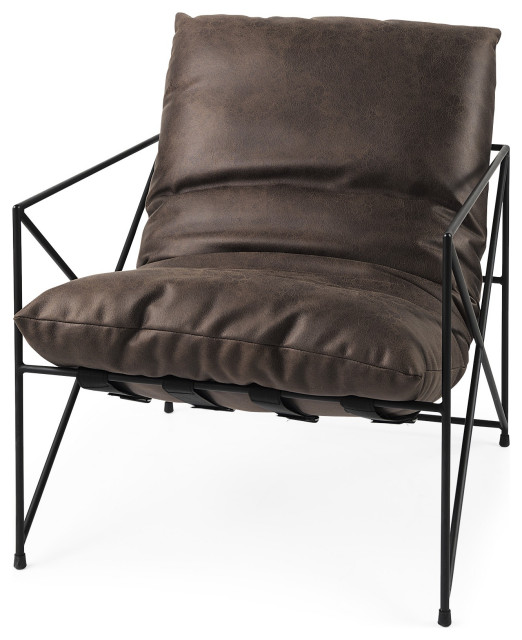Dark Brown Faux Leather Contemporary Metal Chair Industrial