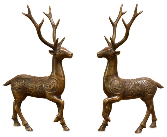 Cast Bronze Standing Deer 8 Point Buck Antlers Wildlife Animal Art Statue