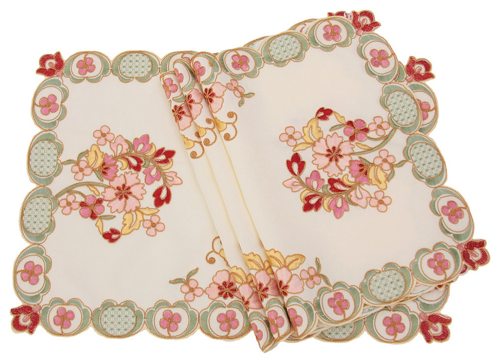 Primrose Embroidered Cutwork Placemats, 14"x20", Set of 4, 14''x20