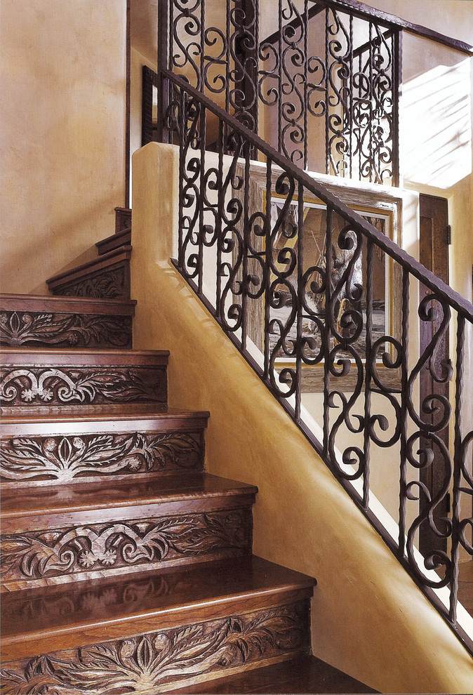 Custom Wood Carving Mediterranean Staircase Albuquerque by