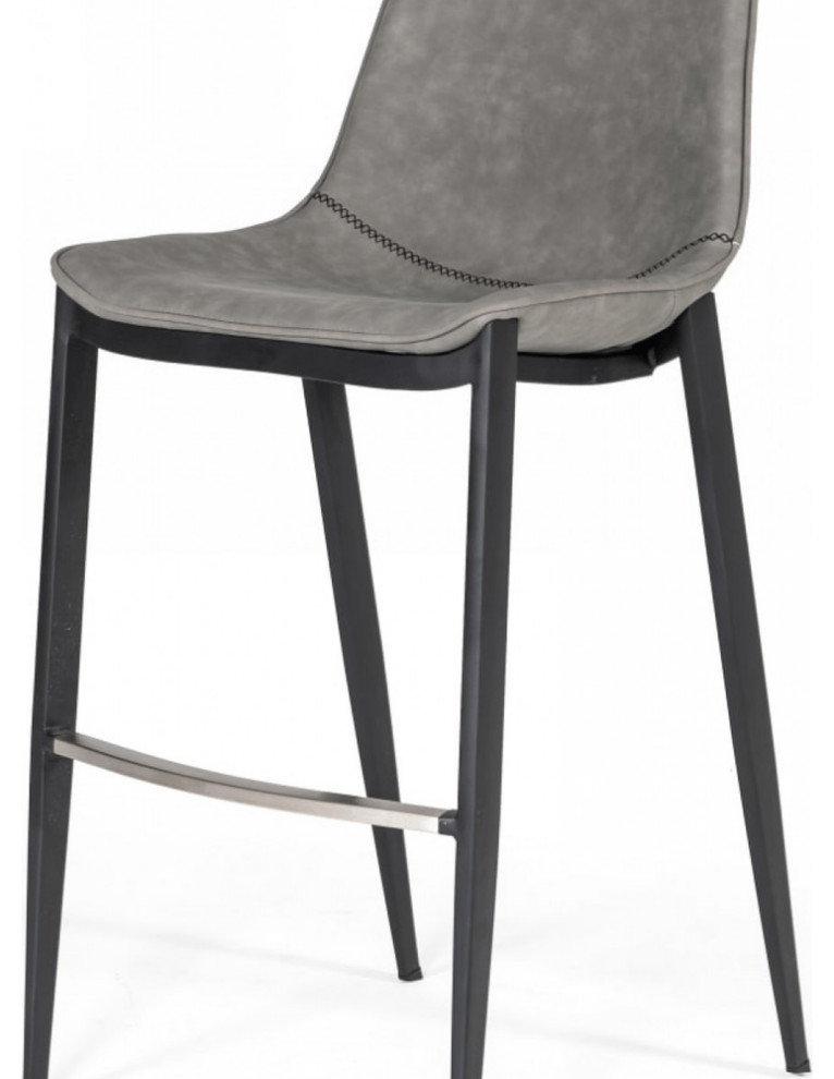 Set Of Two 43" Grey Faux Leather And Black Bar Height Bar Chairs With Footrest Midcentury