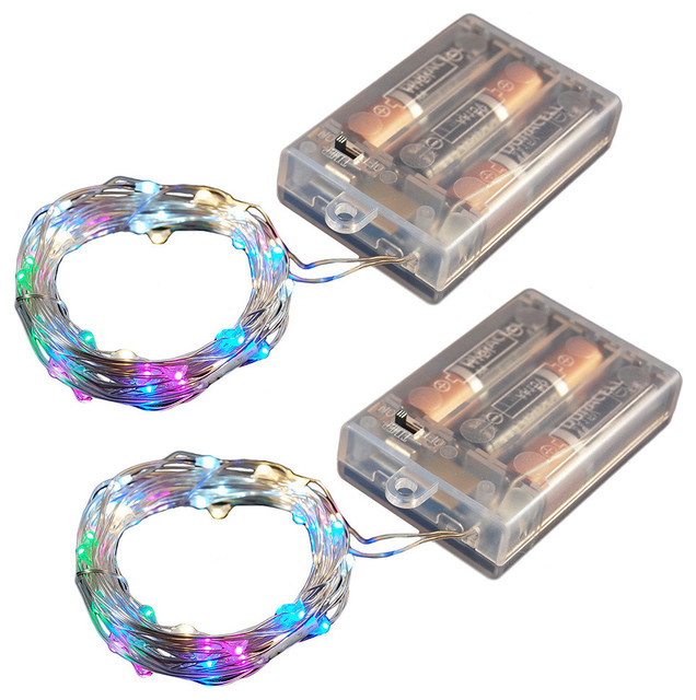 LED Waterproof 50 Mini String Lights With Timer, Set of 2, Multi Color