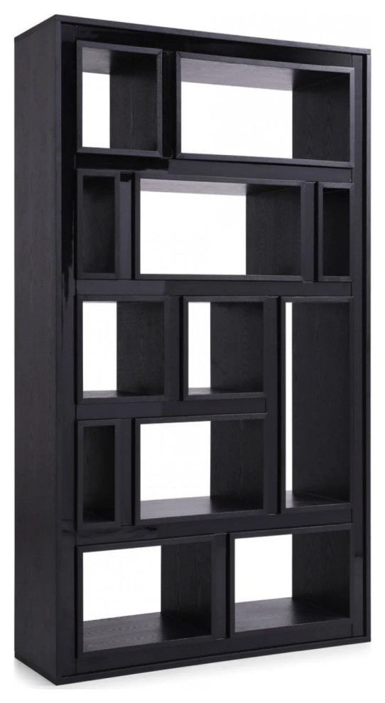 Roger Contemporary Black Ash Bookcase Transitional Bookcases by