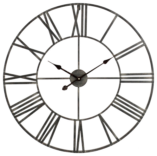 Solange Round Metal Wall Clock, Gray, 30"