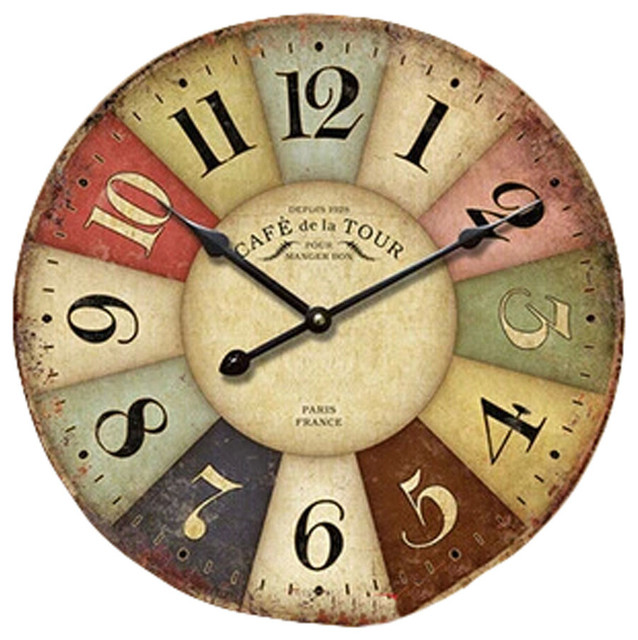 Vintage Country Style Wooden Silent Round Wall Clocks Decorative Vintage Country Style Wooden Silent