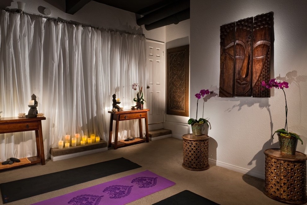 This is an example of an asian home yoga studio in Los Angeles.