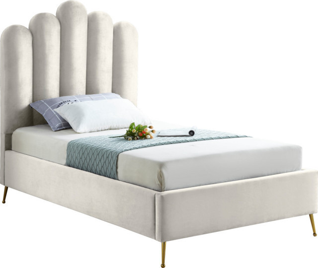Lily Velvet Bed, Cream, Twin