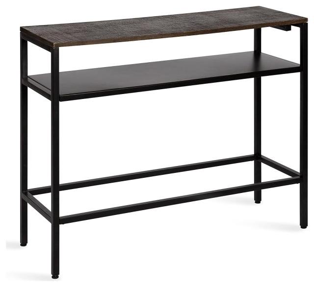 Farmhouse Console Table, Metal Frame With Middle Shelf & Rustic Mango