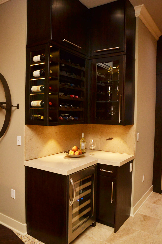 Inspiration for a small contemporary wine cellar in Houston with storage racks.