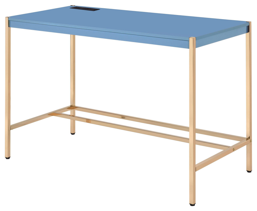 Midriaks Writing Desk WithUSB, Navy Blue and Gold Finish Contemporary
