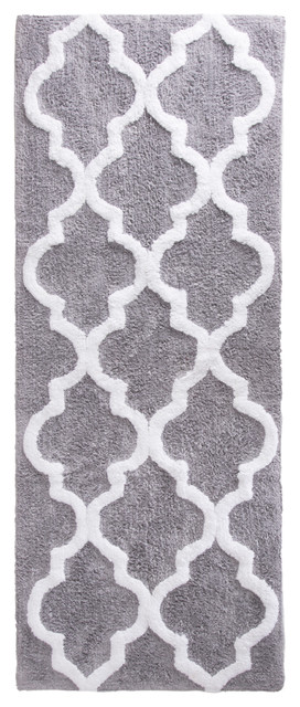 Lavish Home 100% Cotton Trellis Bathroom Mat, 24x60 inches, Silver