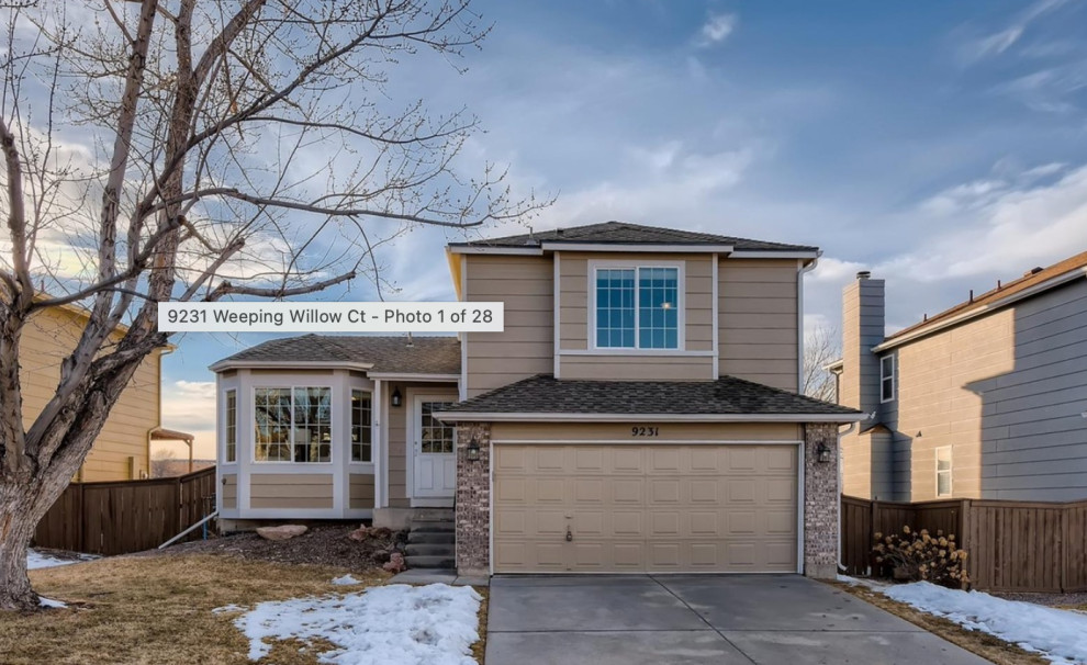 Example of a transitional home design design in Denver