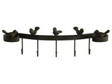 Cast Iron Wall Hook Rack - Birds On Fence - 3 Hooks - 10 Wide