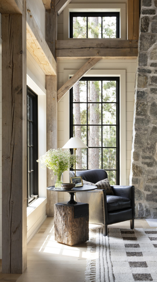 Inspiration for a rustic living room remodel in Minneapolis