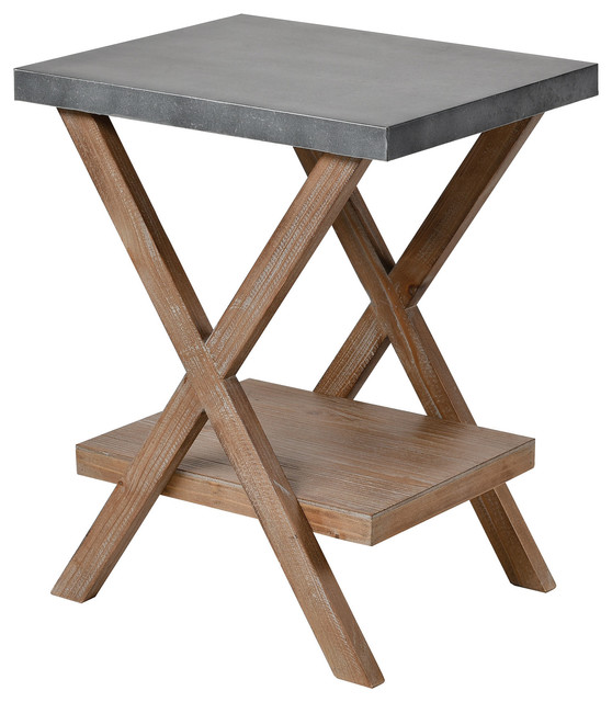 Winterfell Accent Table in Natural Wood and Antique Galvanized Steel