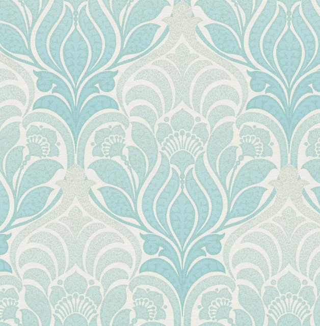 Twill Aqua Damask Wallpaper, Sample Traditional Wallpaper by Brewster Home Fashions Houzz