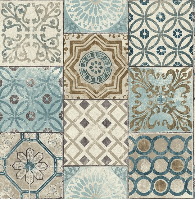 NextWall Moroccan Style Peel and Stick NW30002 Mosaic Tile Wallpaper Blue
