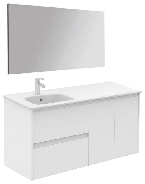 Ambra 120L Pack 1 Wall Mount Bathroom Vanity with Mirror in Matte White