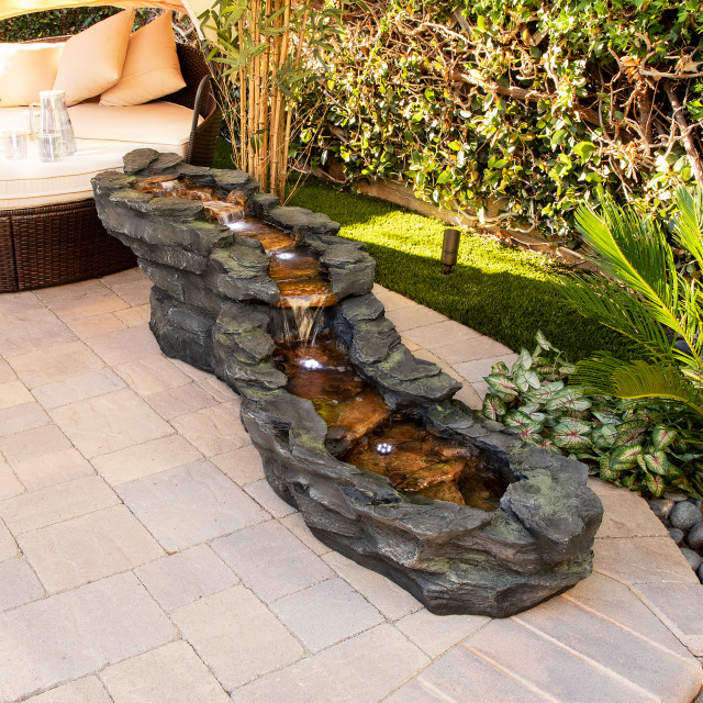 19" Tall Outdoor Tiering Rocky River Stream Water Fountain with LED Lights