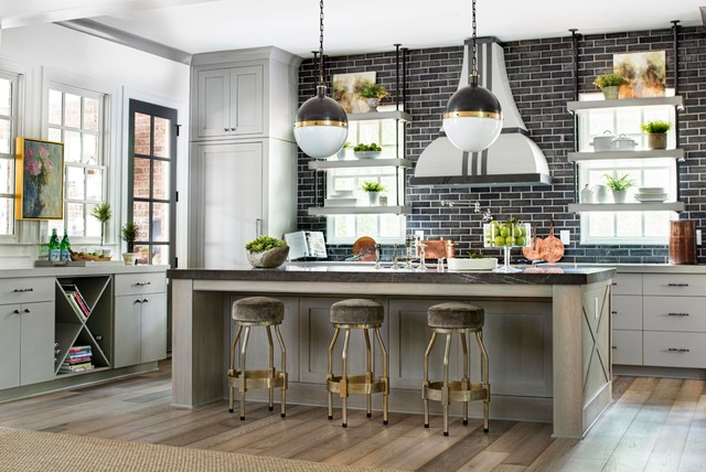 Pietra Grey Honed Marble island - Transitional - Kitchen ...