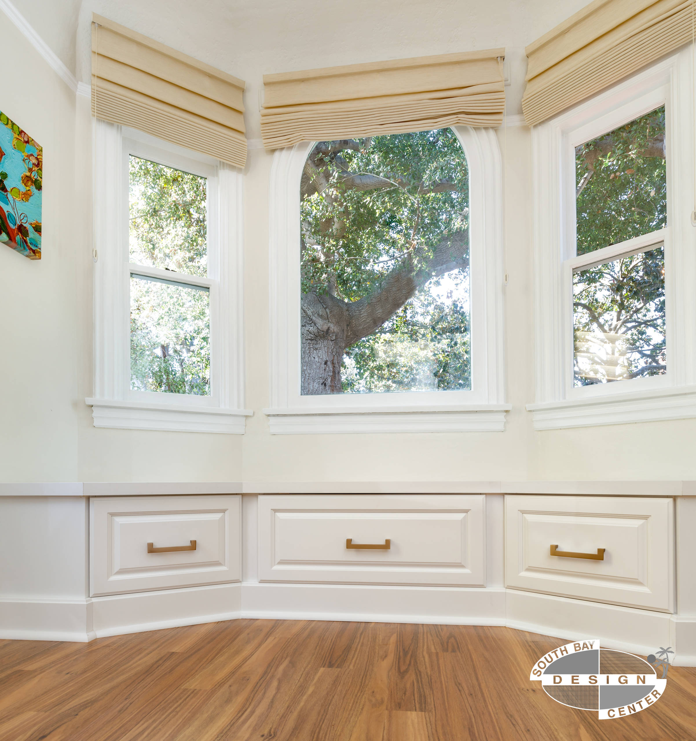 Transitional White Cabinetry with Bench Seating Area
