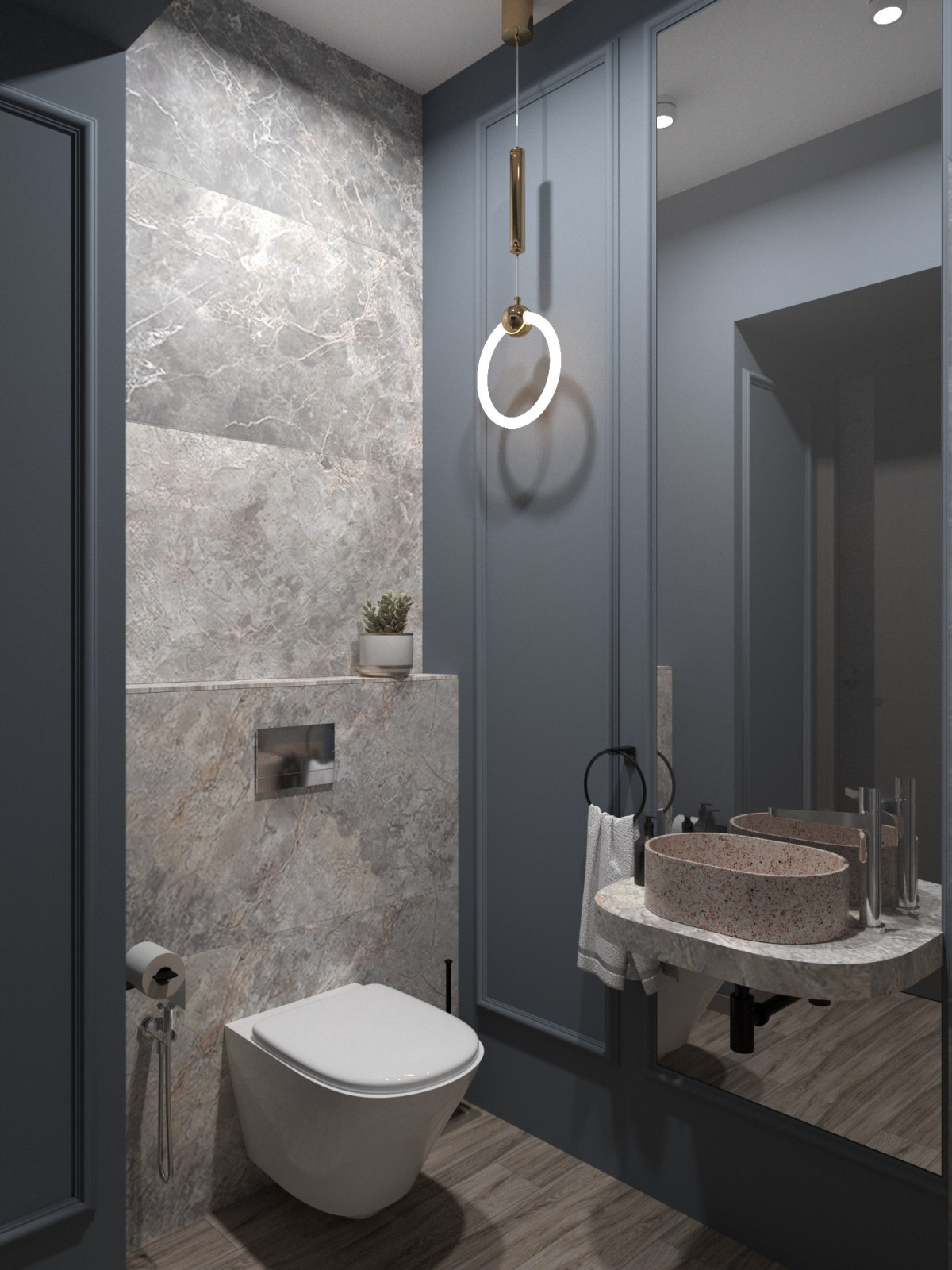 Просторная квартира в синими стенами