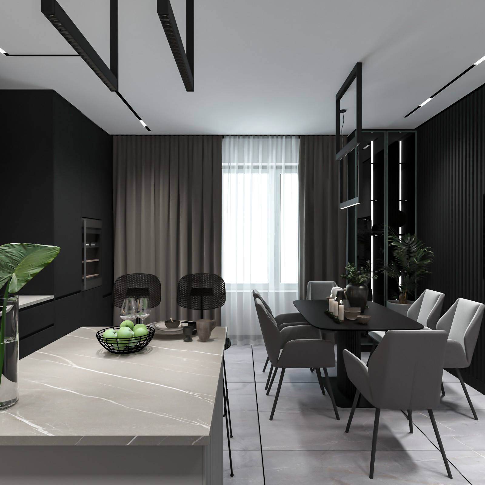 Дизайн кухни (проект квартиры в темных тонах)