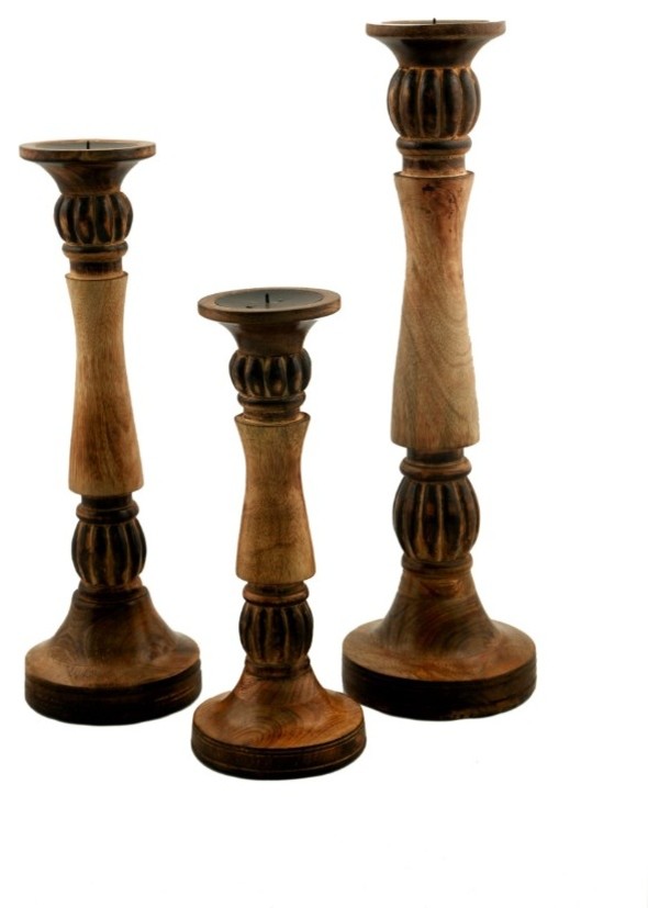 Wood Candle Holder Se of 3 For Extraordinary Lights Traditional Candleholders by Uber