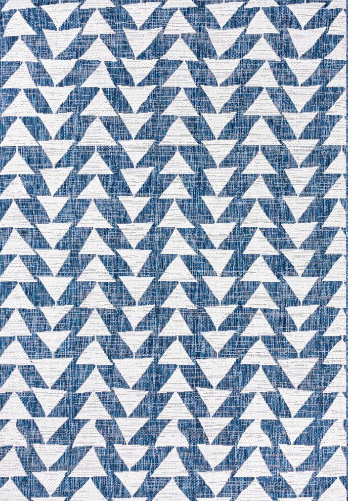 Andratx Modern Tribal Geometric Indoor/Outdoor, Ivory, Blue, 8x10