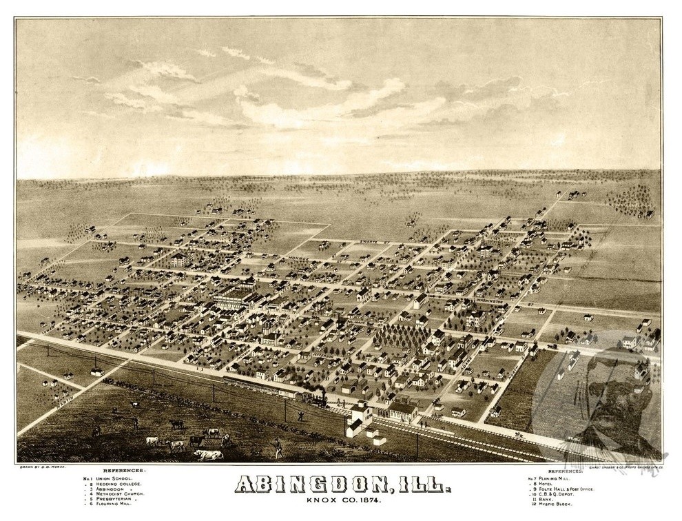 Old Map of Abingdon Illinois 1874, Vintage Map Art Print, 12"x18