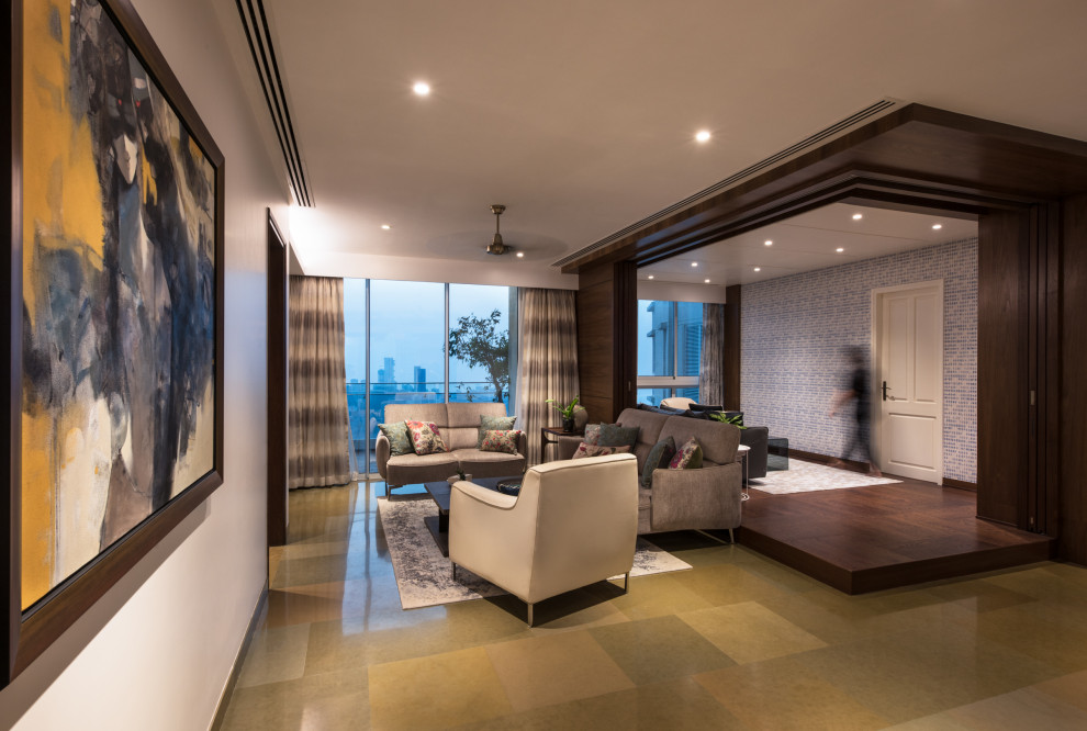 Photo of a contemporary living room in Mumbai.