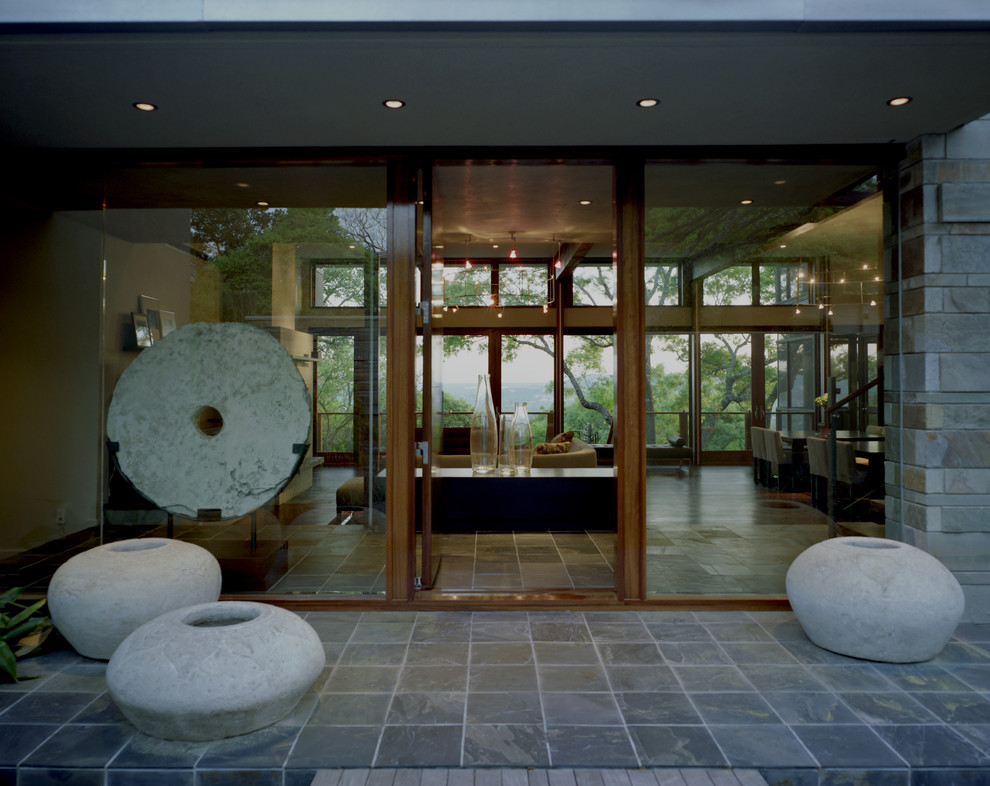 Contemporary entryway in Austin with a single front door.