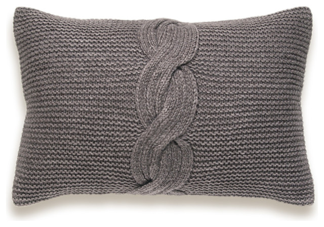 Cable Knit Pillow Cover In Brown Taupe 12 x 18 inch Garter Stitch Wool Natural L